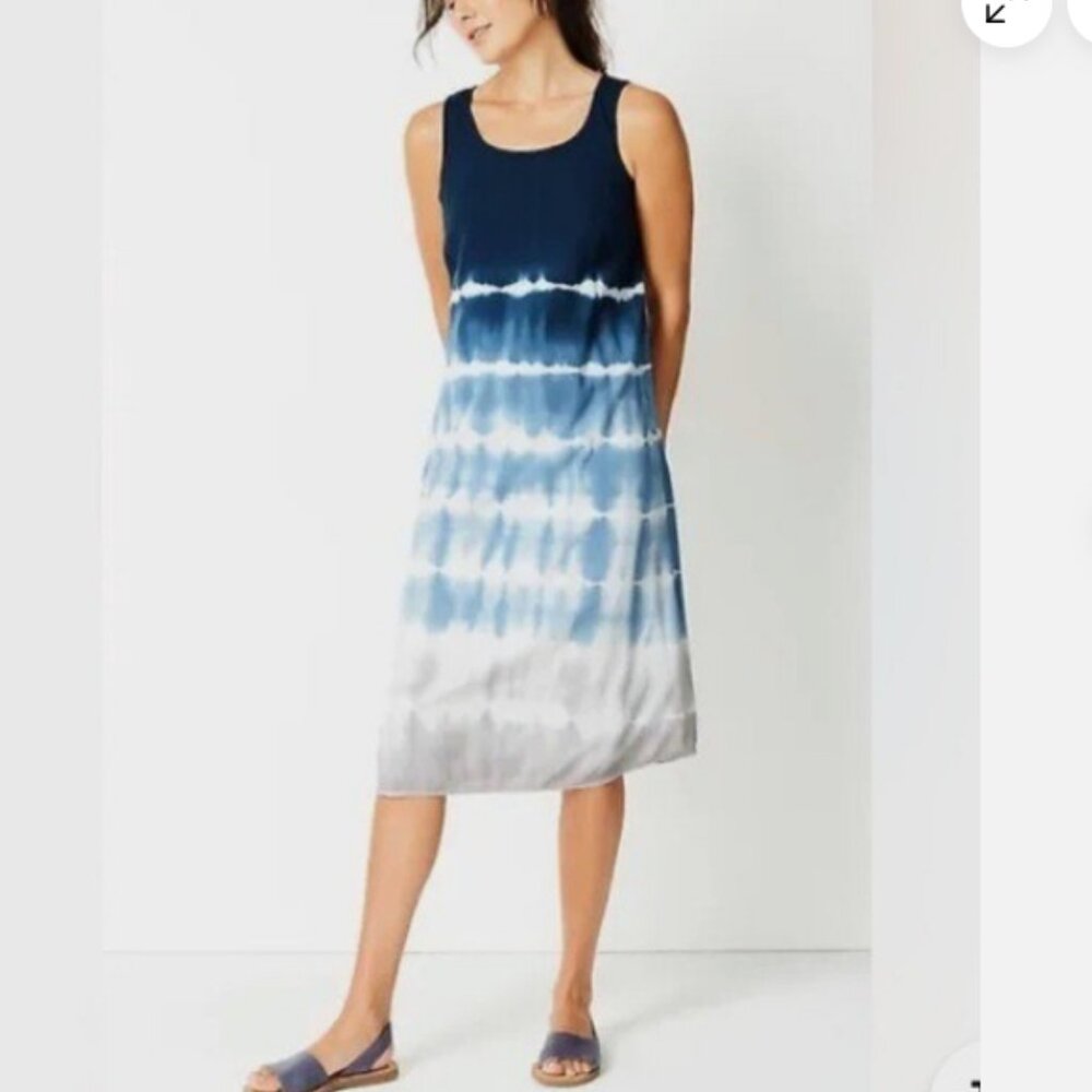 PURE JILL J. Jill Tie-Dyed Shirttail Dress ombré blue stripe size L Tall